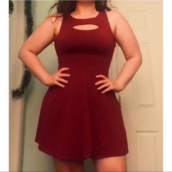 Xhilaration Red Solid Fit and Flare Cut-Out Dress - Picture 2 of 4
